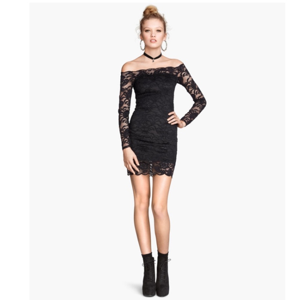 H&M off the shoulder navy blue lace dress
